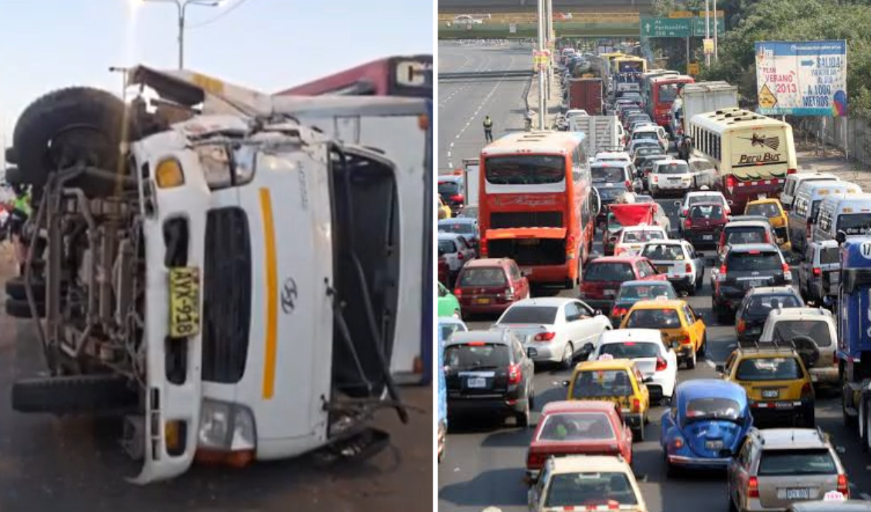 Accidente de tránsito genera tráfico en la Panamericana Sur: camión termina volcado en plena vía
